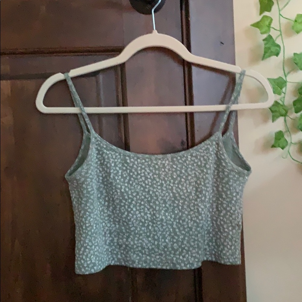 Brandy Melville green and white floral tank